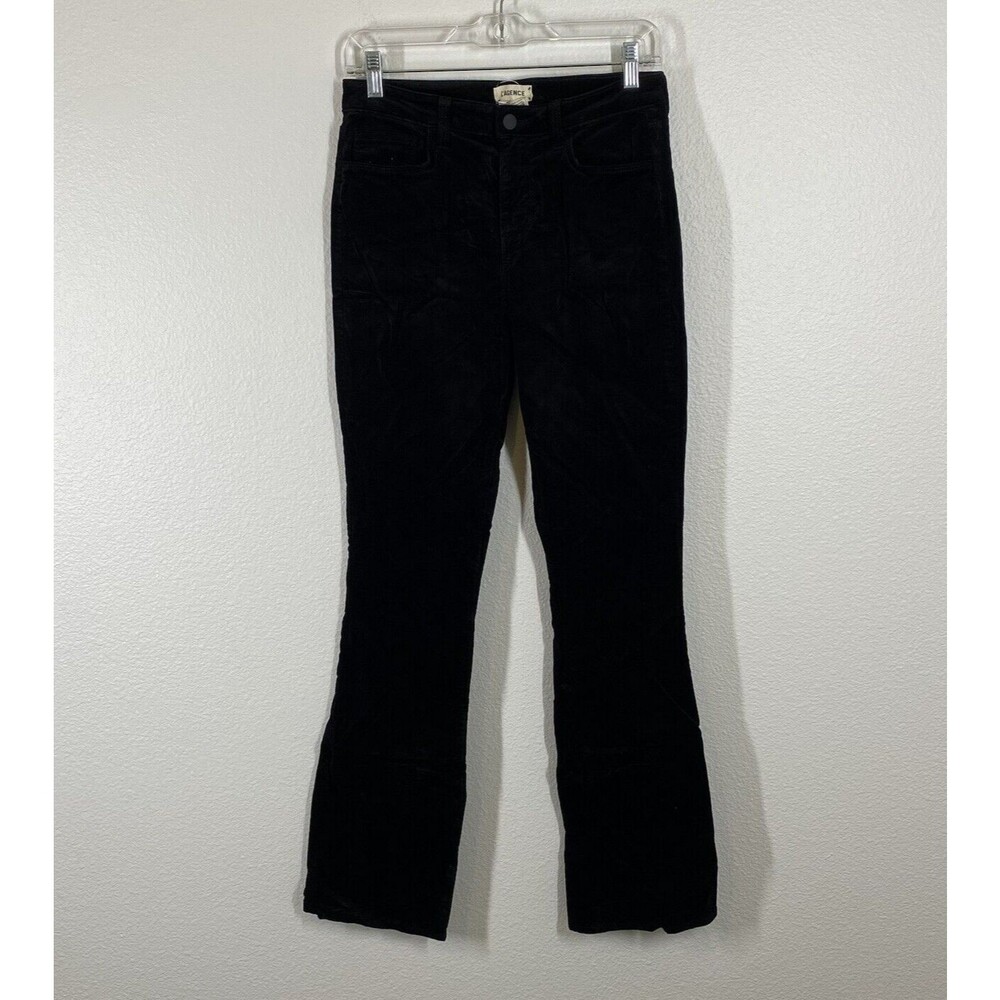 L'AGENCE Oriana Velvet High Rise Straight Leg Jeans Pants Size 26 Black Stretch